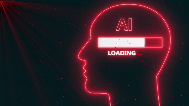 Human Head Profile With AI loading in Mind. Business creativity and Innovation concept. Neon Human Head with AI Development Loading Bar..