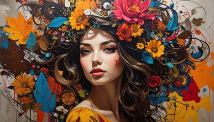 a woman adorned with flowers, a captivating blend of nature and beauty, a radiant masterpiece 