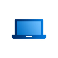 A blue laptop icon with a gradient fill, isolated on a white background, presented in a simple, flat design.