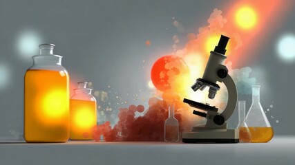 Exploration of chemical reactions using a microscope and lab equipment in a modern laboratory setting