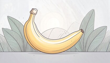 Banana illustration, light background, foliage
