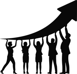 People holding upward trending arrow silhouette teamwork