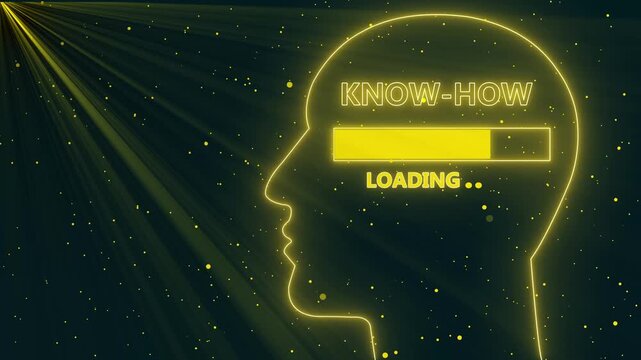 Human Head Profile With know-How loading in Mind. Business creativity and Innovation concept.  4K Animation Video.