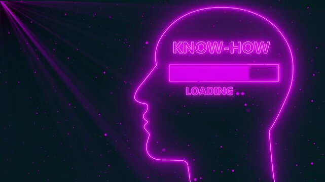 Human Head Profile With know-How loading in Mind. Business creativity and Innovation concept.  4K Animation Video.