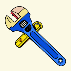Obraz premium Colorful illustration of an adjustable wrench for plumbing and mechanical work