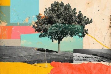 Obraz na płótnie Canvas Collage tree art painting.