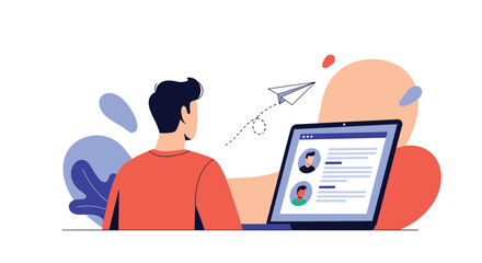 Man using laptop for online job application or recruitment process