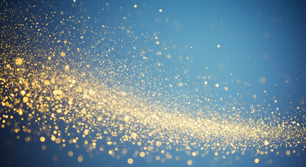 Golden cascade of glittering stardust evoking wonder and magical moments over a serene blue gradient dreamscape with