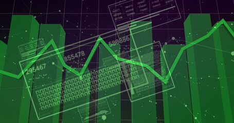Showing data bars and zigzag line graph over dark grid with keyboard overlay in analytics dashboard