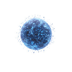Abstract Glowing Blue Energy Sphere with Network Connections and Splash Effect