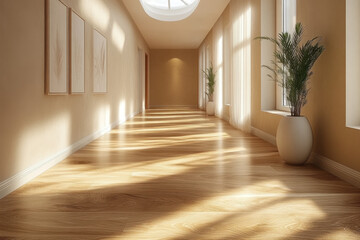 Obraz premium Pot of plants in a long hallway.