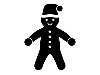 Gingerbread Man with Santa hat  black silhouette vector