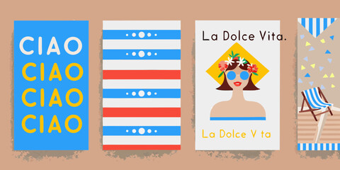 Italian summer vibes with ciao and la dolce vita posters and beach chair © Bijoy