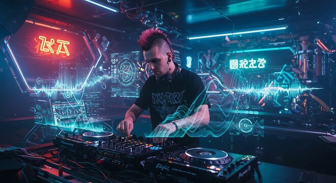 A dj mixing a track in a nightclub
