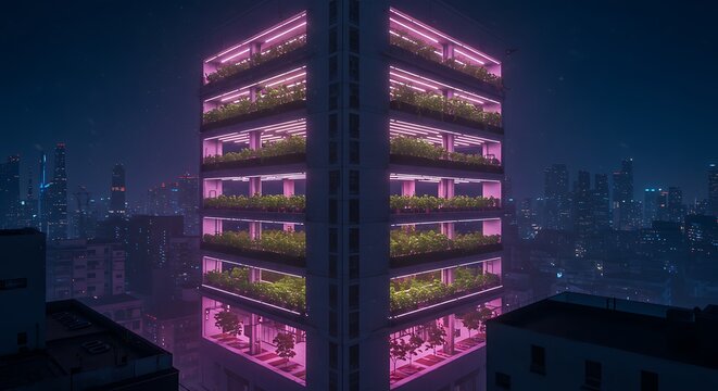 A tall building with plants growing on the bales