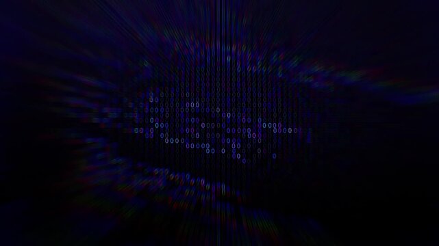 Distorted, dark image with pixelated text, displaying a corrupted signal.