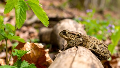 Fototapeta premium Toad on log, spring forest