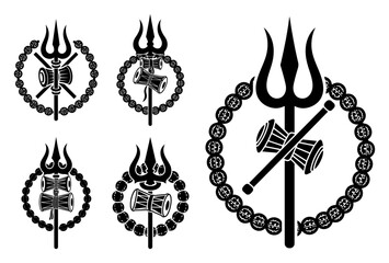 Lord Shiva symbol icon set with Trishula and Damaru