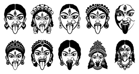 Kali goddess face icon collection vector silhouette shape