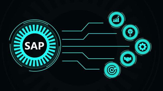 Futuristic graphic presentation of sap logo with digital user interface design