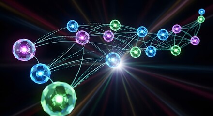 A futuristic network of interconnected, glowing orbs representing data, communication, and complex systems.