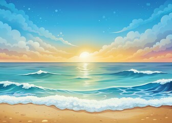 Obraz premium Vibrant ocean sunset with gentle waves on a sandy beach