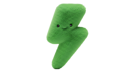 Cute Green Lightning Bolt Plush Toy Character Mascot for Energy and Power Concepts