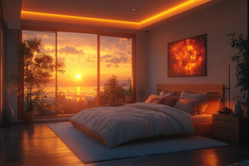 Large bed by a window in a bedroom.