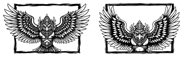 Fototapeta premium Mythical bird Garuda the vahana of Vishnu detailed engraving vector illustration