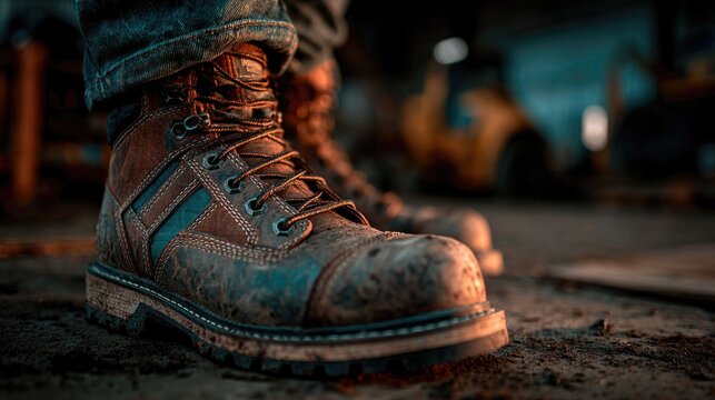 Worn Leather Work Boots in Workshop