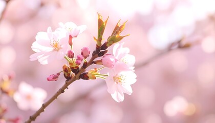 Delicate cherry blossoms in soft focus