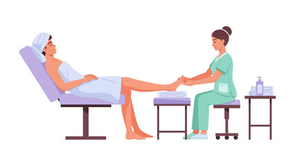 Relaxing pedicure session where a technician cares for a client s feet in a spa setting