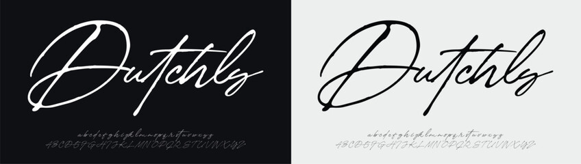 Dutchly Hand drawn vector alphabet. Modern monoline signature script font. Elegant Signature Font. Best Alphabet Beautiful Calligraphy Signature Font. vector illustration 
