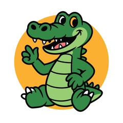 Obraz premium Friendly green alligator cartoon logo in circular border with playful expression and sticker-like style