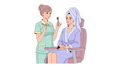 Skilled aesthetician applying makeup to a relaxed client in a spa setting