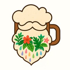 No shave november beer mug with moustache and floral beard design