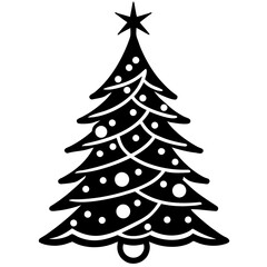Linocut style minimalist Christmas tree with ornaments vector illustration for festive and branding use,
Christmas tree linocut vector,
Minimal lino holiday tree,
Hand-carved Christmas tree drawing
