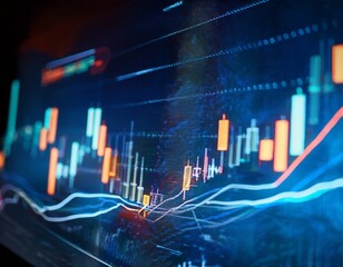 brightly illuminated stock market chart displaying dynamic financial data trends and volatility on a monitor symbolizing global finance and trading