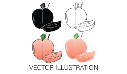 A Collection of Peaches - Half-Cut and Whole Pieces, Isolated Vector Illustrations