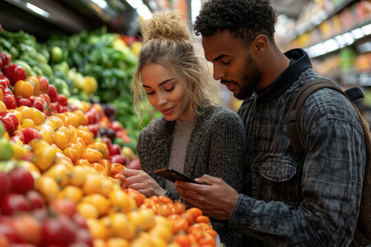 Man and woman looking at a cellphone.