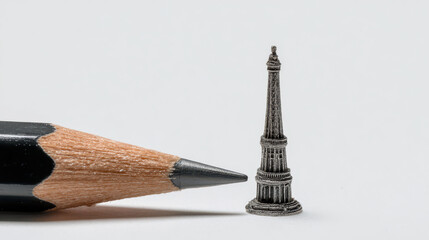 Intricate Miniature Eiffel Tower Beside Pencil Showcasing Exceptional Craftsmanship and Architectural Precision