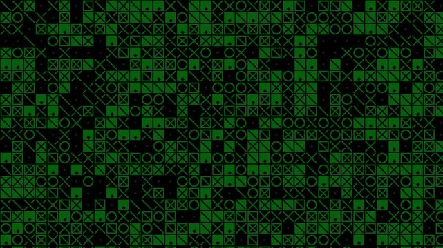 Abstract green and black tic-tac-toe pattern, densely packed, forming a complex visual texture.