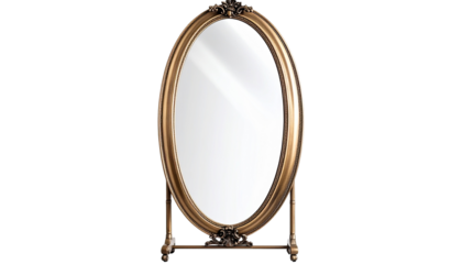 Standing Mirror PNG, Full-Length Mirror with Frame and Stand, Transparent Background, Home Furniture Illustration, Bedroom and Dressing Room Design