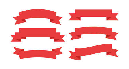Collection of red ribbon banners set on white background