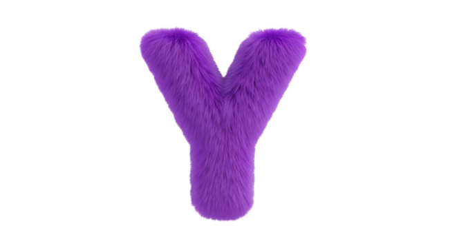 Purple Fuzzy Letter Y Isolated on Black Background for Graphic Design and Marketing Use