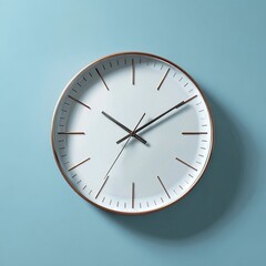 A modern minimalist clock hanging on a blue wall