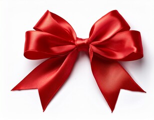 shiny red silk ribbon bow isolated on white background
