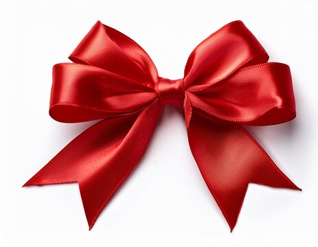 shiny red silk ribbon bow isolated on white background