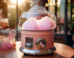 retro style cotton candy machine with a transparent dome designed for a vintage themed home event