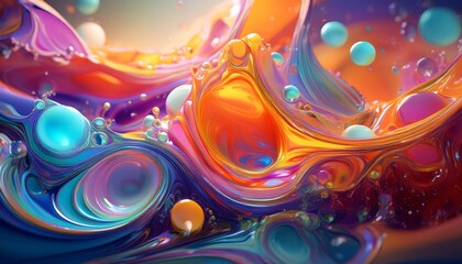colorful abstract liquid formations with bubbles creating flowing patterns under soft lighting